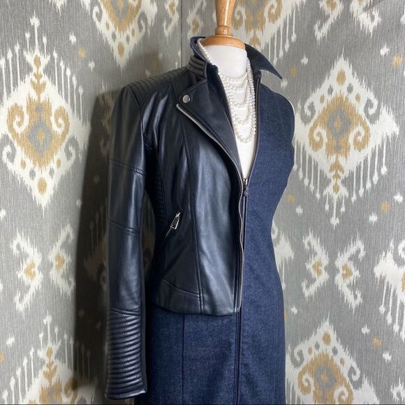 Ralph Lauren Midnight Indigo Wash Cotton Stretch Denim Lamb Leather Sheath Dress - Picture 15 of 15